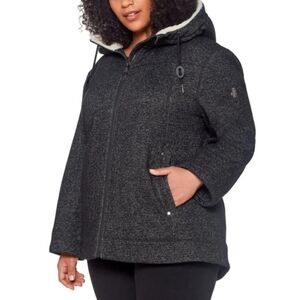 1 Madison Expedition Black Full Zip Hooded Jacket Faux Fur Lining Women's XL